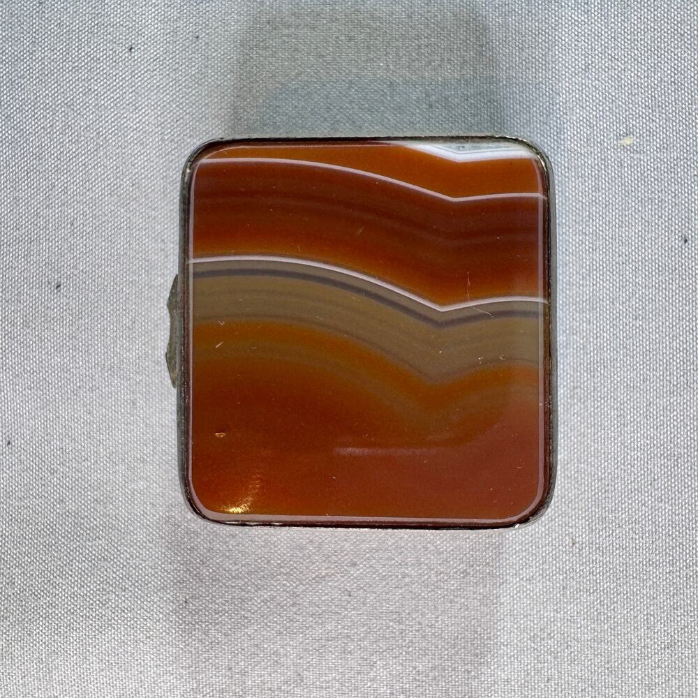 Vintage Banded Agate Stone Pill Box Trinket Box Hinged Pocket Case Art Deco